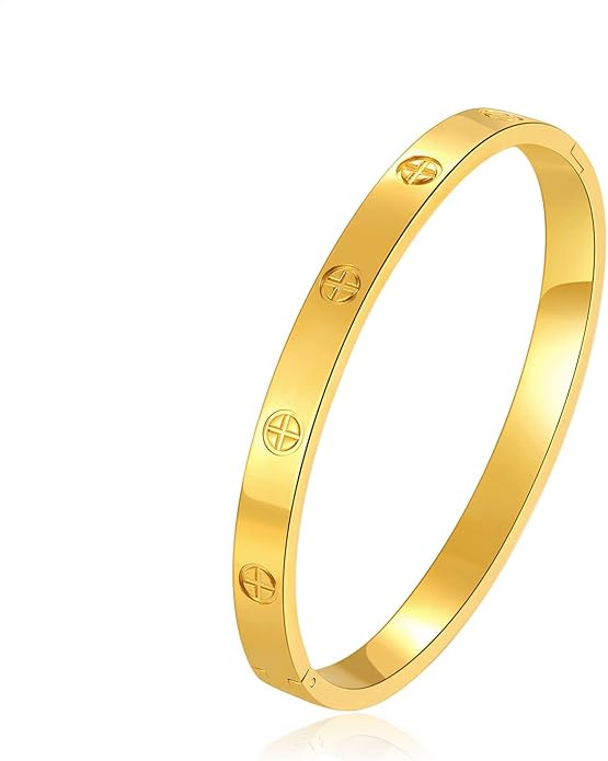 Cuff 18k Gold Plated Stainless Steel Bracelet For Women Girl For Women Novelty And Mother Daughte... | Amazon (US)