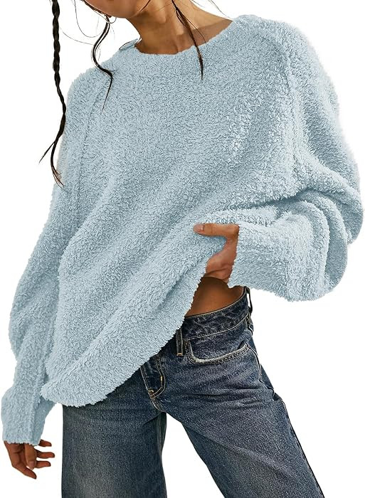 Beaully Women's Oversized Long Sleeve Crewneck Fuzzy Knit Warm Sweaters | Amazon (US)