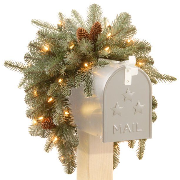 36" Pre-Lit Arctic Spruce Mailbox Swag - Clear LED Lights | Walmart (US)