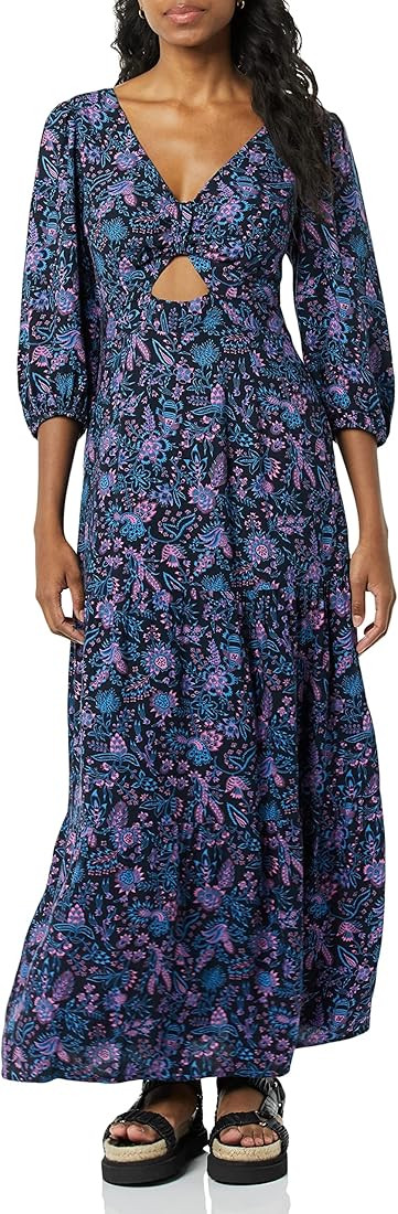 Goodthreads Women's Fluid Twill Puff Sleeve Cutout Maxi Dress | Amazon (US)