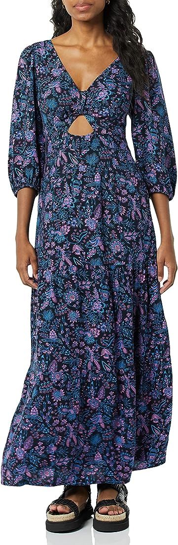 Goodthreads Women's Fluid Twill Puff Sleeve Cutout Maxi Dress | Amazon (US)