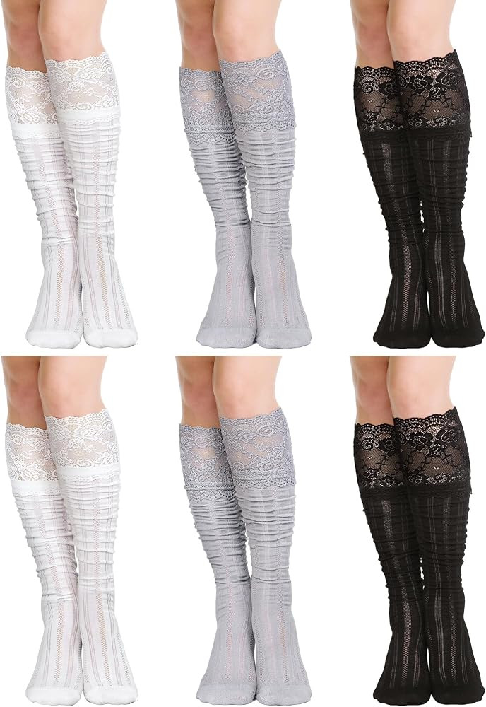 Fourluoo Women's Lace Socks Lace Thigh High Socks with Trim Lolita Stocking Long over Knee Stocki... | Amazon (US)