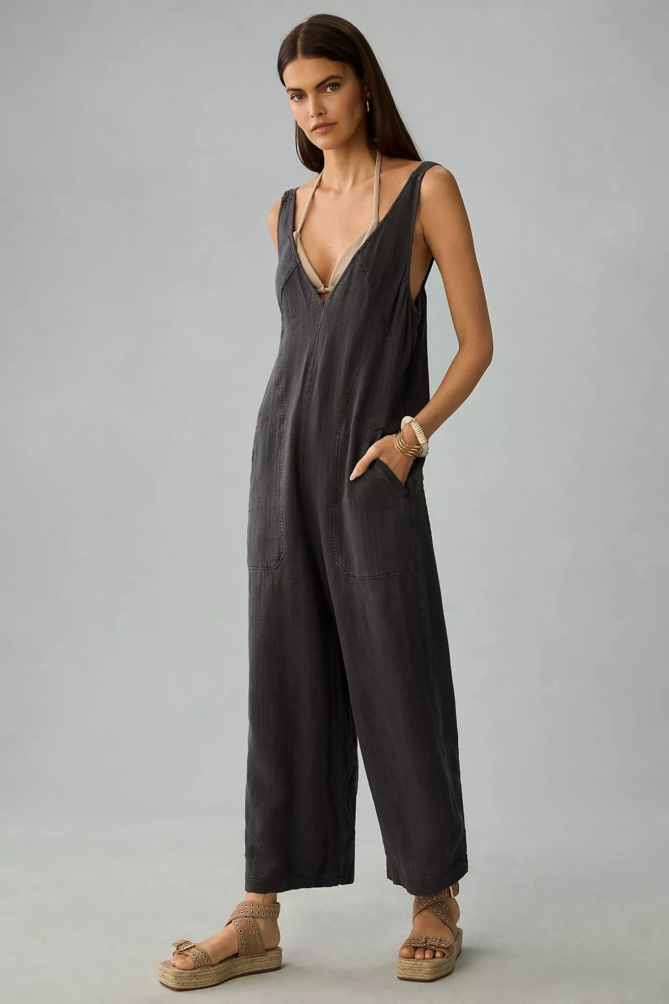 By Anthropologie V-Neck Linen Jumpsuit | Anthropologie (US)