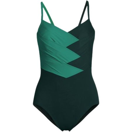 Women's Plus Size Slender Suit Pleated X-back One Piece Swimsuit | Lands' End (US)