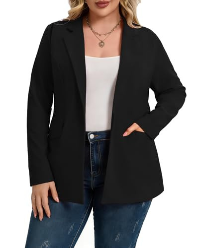 LUVOUS Black Blazer Plus Size Women Long Sleeve Casual Blazers Work Office Jackets Blue Notched Lapel Button Jacket Suit Womens Blazers for Professional 5XL | Amazon (US)