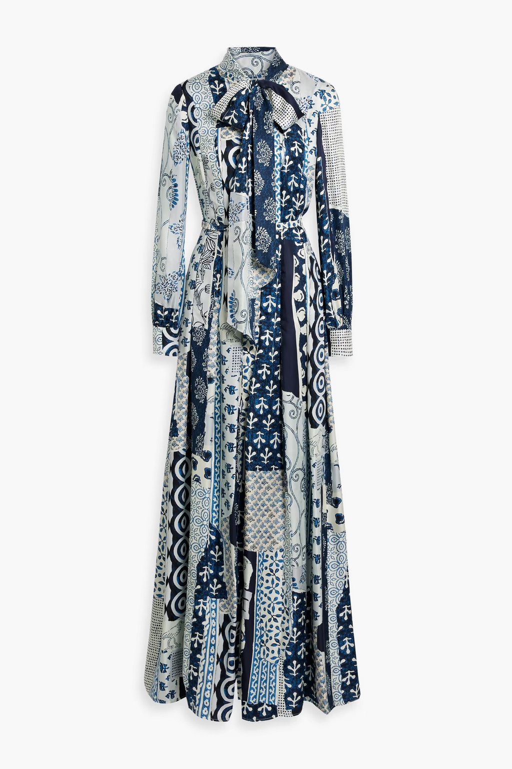 Navy Pleated printed silk-twill maxi shirt dress | OSCAR DE LA RENTA | THE OUTNET | The Outnet (APAC)