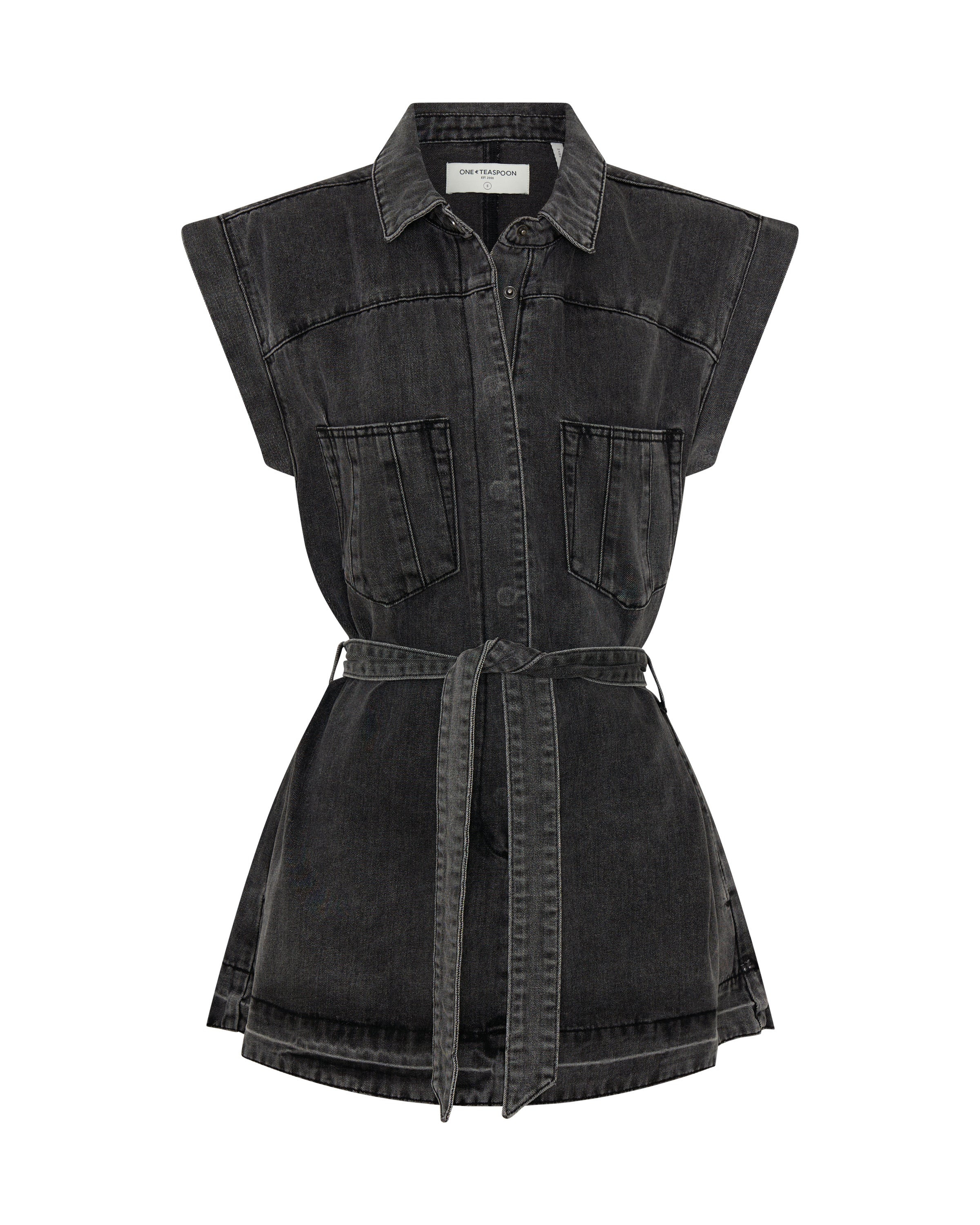 Rogue Aviator Mini Denim Dress - Washed Black | One Teaspoon | OneTeaspoon