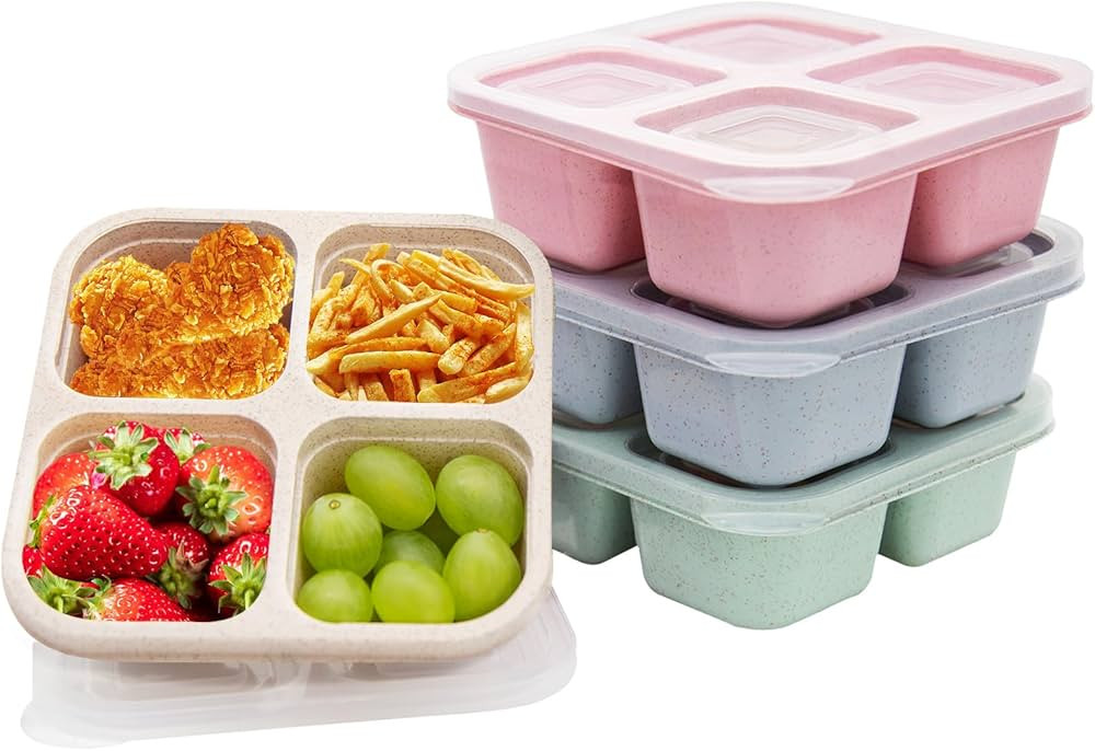 Luriseminger 4 Pack Bento Lunch Box,4 Compartment Snack Containers,Divided Snack Box,Meal Prep Lu... | Amazon (CA)