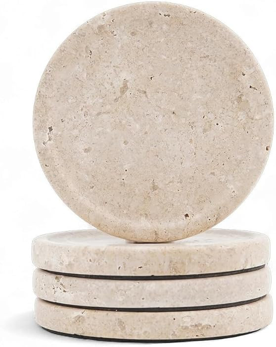 Travertine Marble Coasters Set of 4 for Drinks 4 Inches Round Drink Coaster for Kitchen Counterto... | Amazon (US)