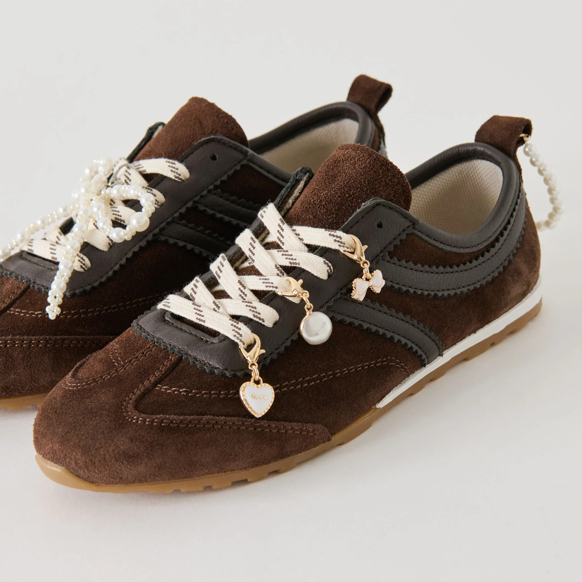Viper Sneakers Dk Brown Suede + Pearl Charm Bundle | DolceVita.com
