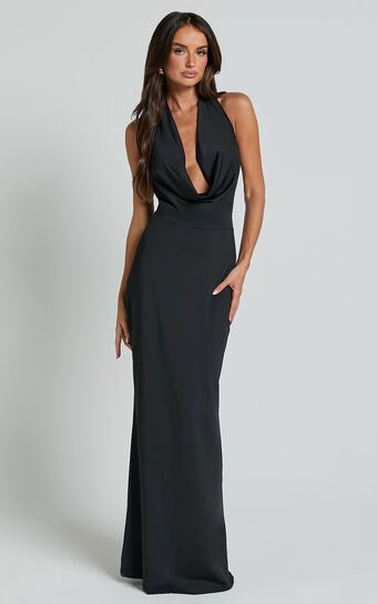 Sylvana Maxi Dress - Cowl Halter Neck Bodycon Dress in Black | Showpo (US, UK & Europe)