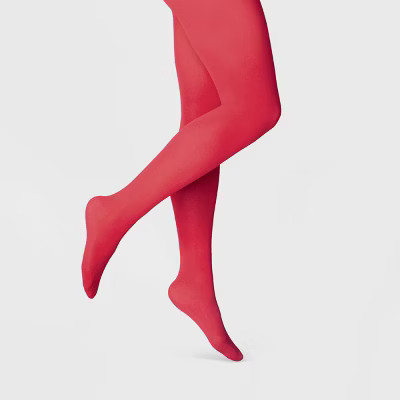 Women's 50D Opaque Tights - A New Day™ Holiday Red L/XL | Target