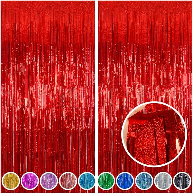 Melsan 2 Pack 3.2 ft x 8.2 ft Tinsel Foil Fringe Curtains Backdrop, Sparkle Fringe Curtains for P... | Amazon (US)