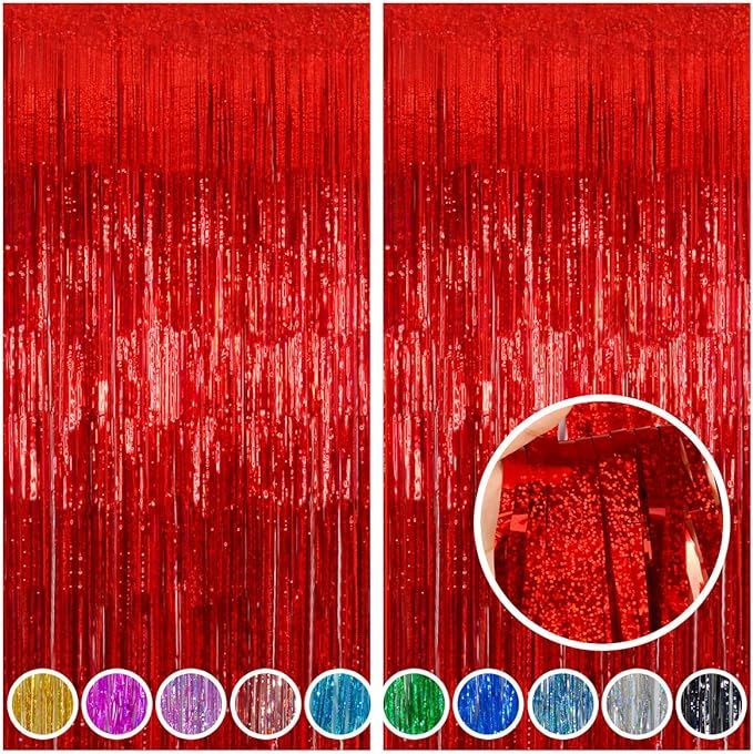 Melsan 2 Pack 3.2 ft x 8.2 ft Tinsel Foil Fringe Curtains Backdrop, Sparkle Fringe Curtains for P... | Amazon (US)