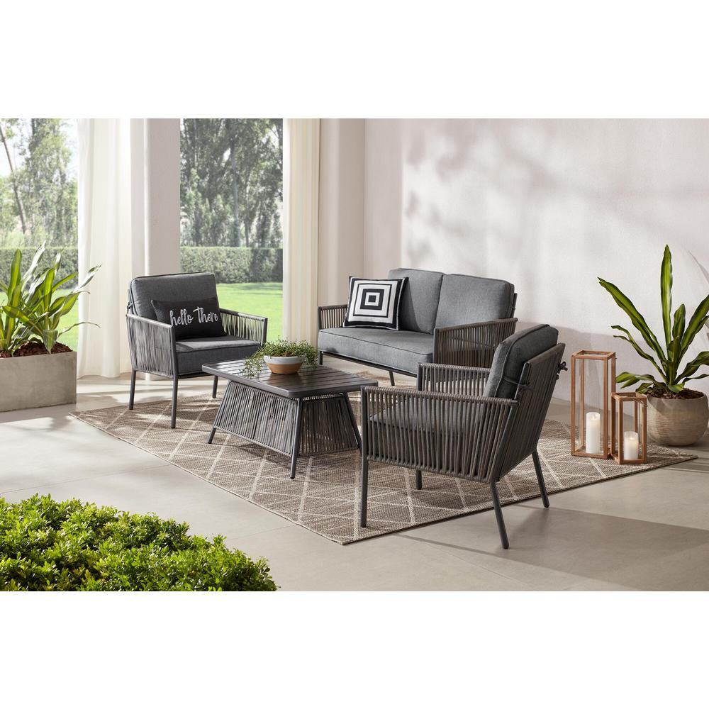 Hampton Bay Tolston 4-Piece Wicker Outdoor Patio Conversation Set with Charcoal Cushions-LG19189-... | The Home Depot