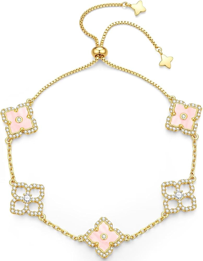MONOOC Mothers Day Gifts - Clover Bracelet for Women Lucky Four Leaf Clover Bracelet 14K-Gold-Pla... | Amazon (US)