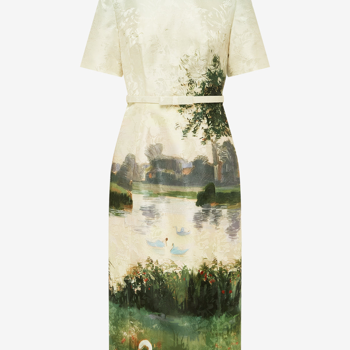 Elizabeth Jacquard Short Sleeve Midi Dress  - Serene Print | LEO LIN US