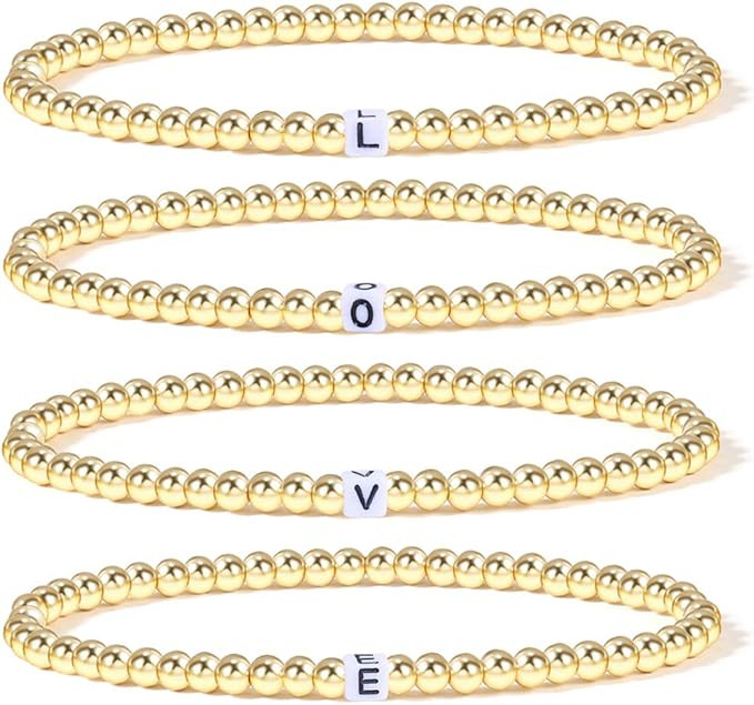 Gold Bead Bracelet for Women,14K Gold Plated Bead Ball Bracelet Stretchable Elastic Bracelet | Amazon (US)