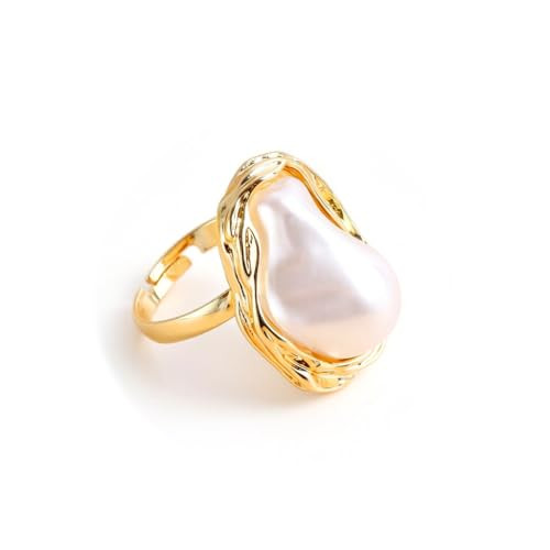 XUN Zhe Baroque Pearl Ring for Women Adjustable Irregularity Pearl Statement Ring Vintage White Big Pearls Faux Pearls Finger Ring Fashion Wedding Jewelry | Amazon (US)