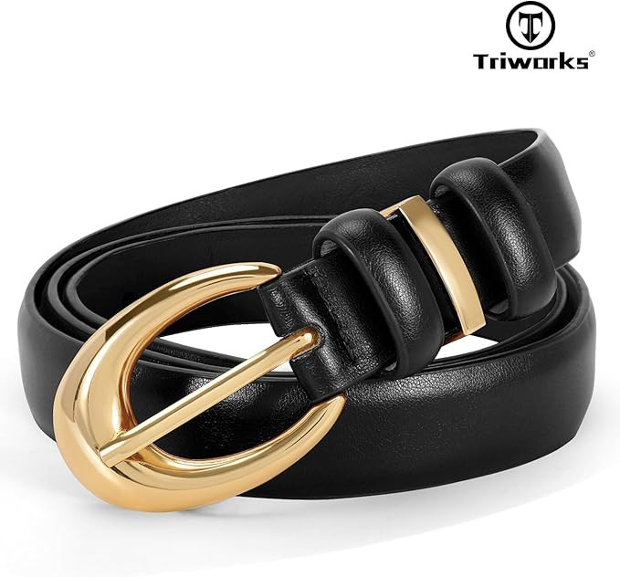 TRIWORKS Women Leather Belt for Jeans Pants Fashion Ladies Skinny Faux Leather Dress belt with Go... | Amazon (US)