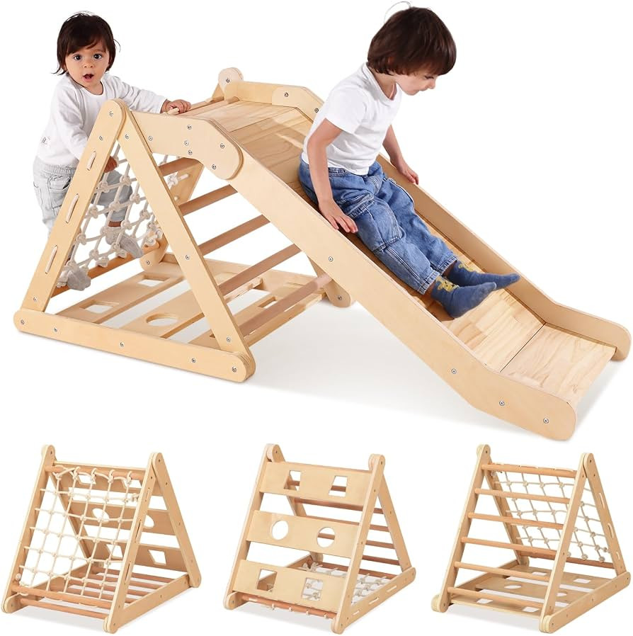 4 in 1 Climbing Triangle with Slide, 3-Side Kids Climbing Triangle Ladder, Climbing Net & Board, ... | Amazon (US)
