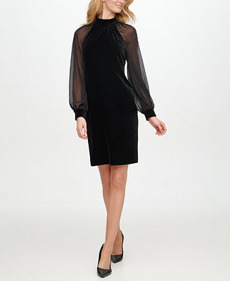 Calvin Klein Women's Velvet Mock Neck Dress - Macy's | Macy's