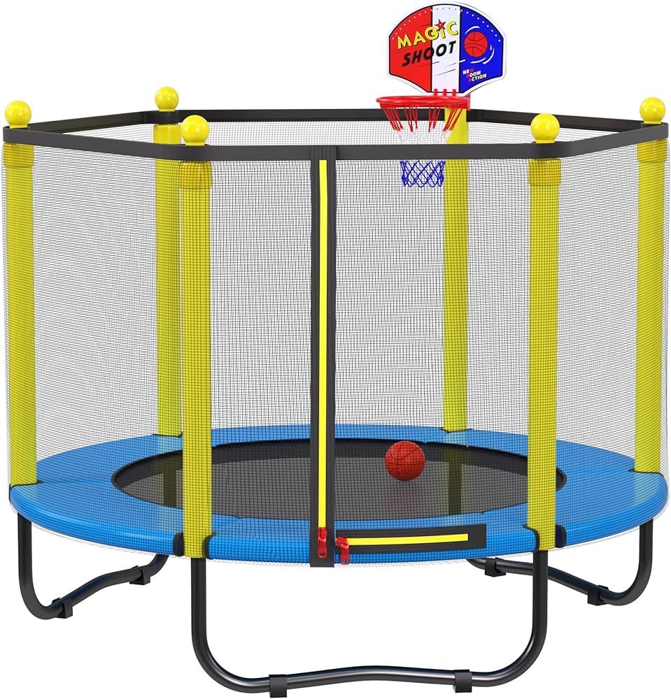 Kids Trampoline with Safety Enclosure Net - 5FT Trampoline with Basketball Hoop for Toddlers Indo... | Amazon (US)