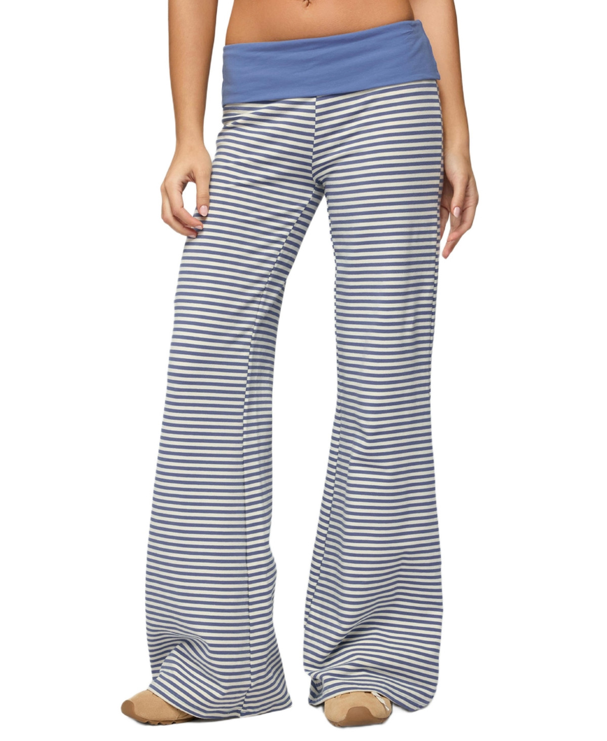 Edikted Womens Meggy Striped Fold Over Pants - Light-blue-and-white | Macy's