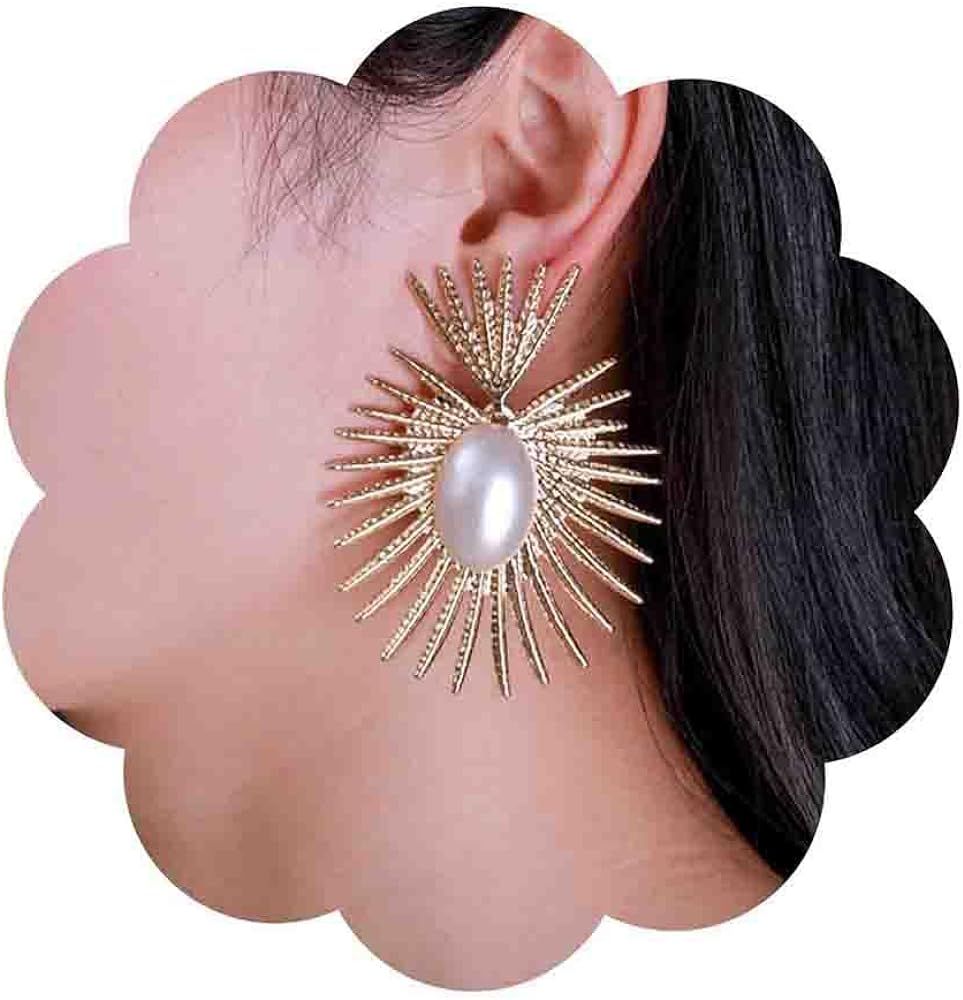 Iaceble Boho Metal Sunburst Dangle Earrings Large Pearl Drop Earrings Exaggerated Heart Stud Earr... | Amazon (US)