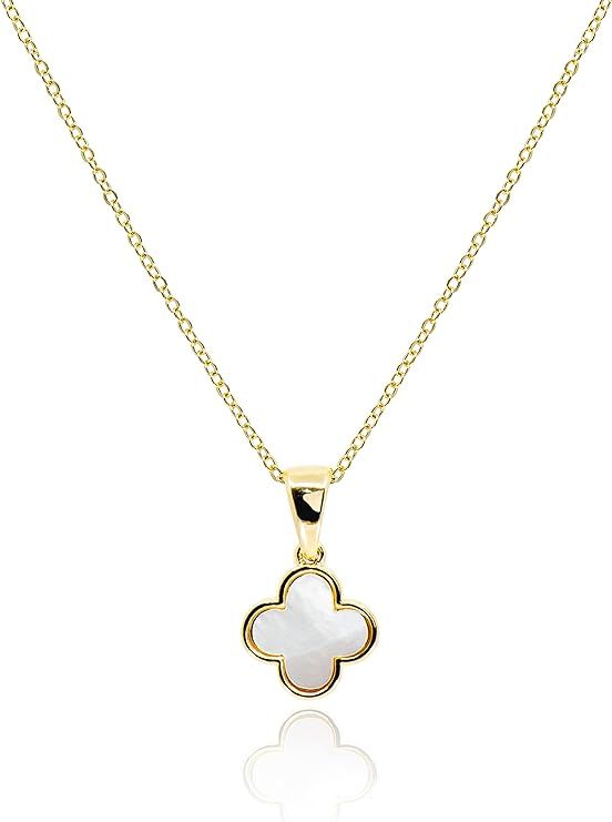 Dainty Four Leaf Clover Necklace for Women • Mother of Pearl White Black Blue Pink Mint Green L... | Amazon (US)