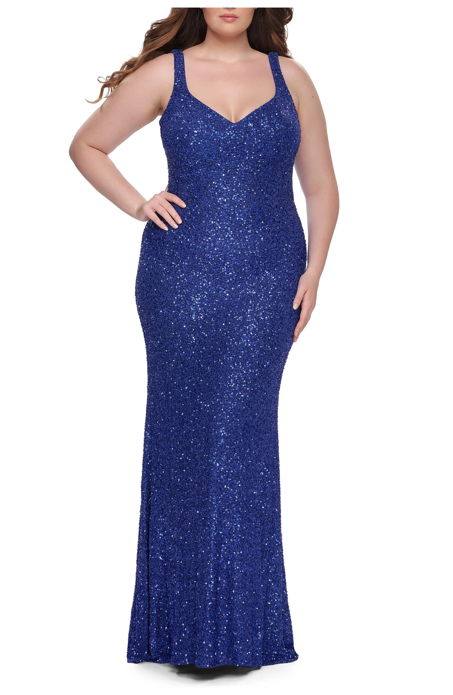 La Femme Fitted Stretch Sequin Plus Size Dress with V-Neck | Nordstrom | Nordstrom