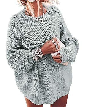 Ugerlov Women's Oversized Sweaters Batwing Sleeve Mock Neck Jumper Tops Chunky Knit Pullover Swea... | Amazon (US)
