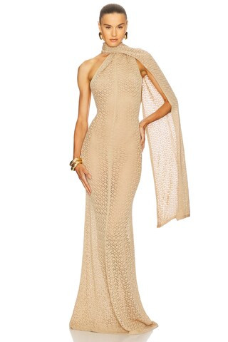 Helsa Robbyn Wrap Gown in Tan from Revolve.com | Revolve Clothing (Global)