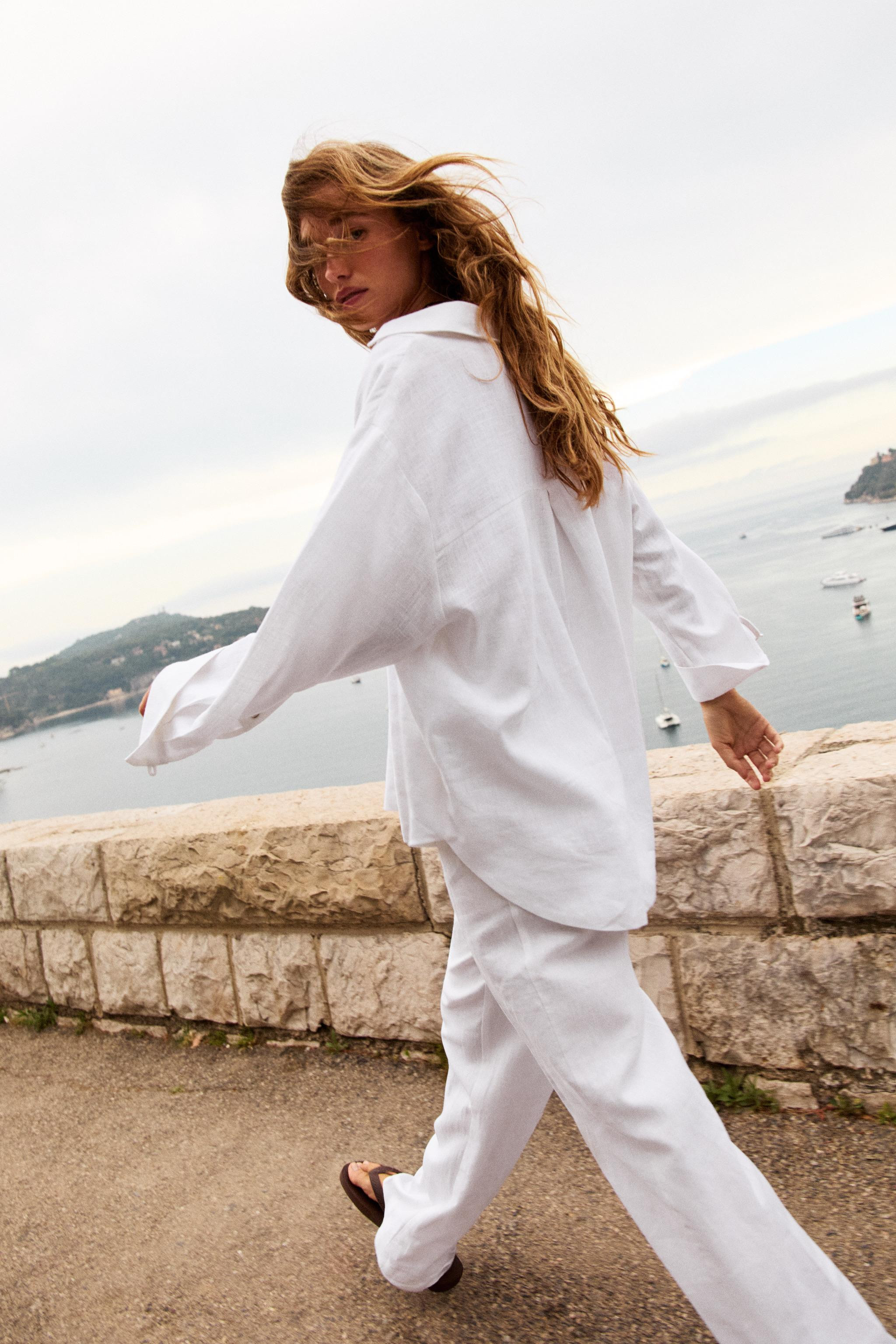 LINEN STRAIGHT LEG PANTS | Zara US