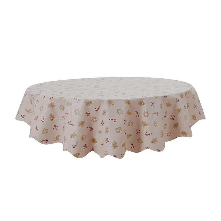 Holiday Time Christmas Ginger Bread Cookies PEVA Tablecloth, Festive Xmas Décor 70" Round | Walmart (US)