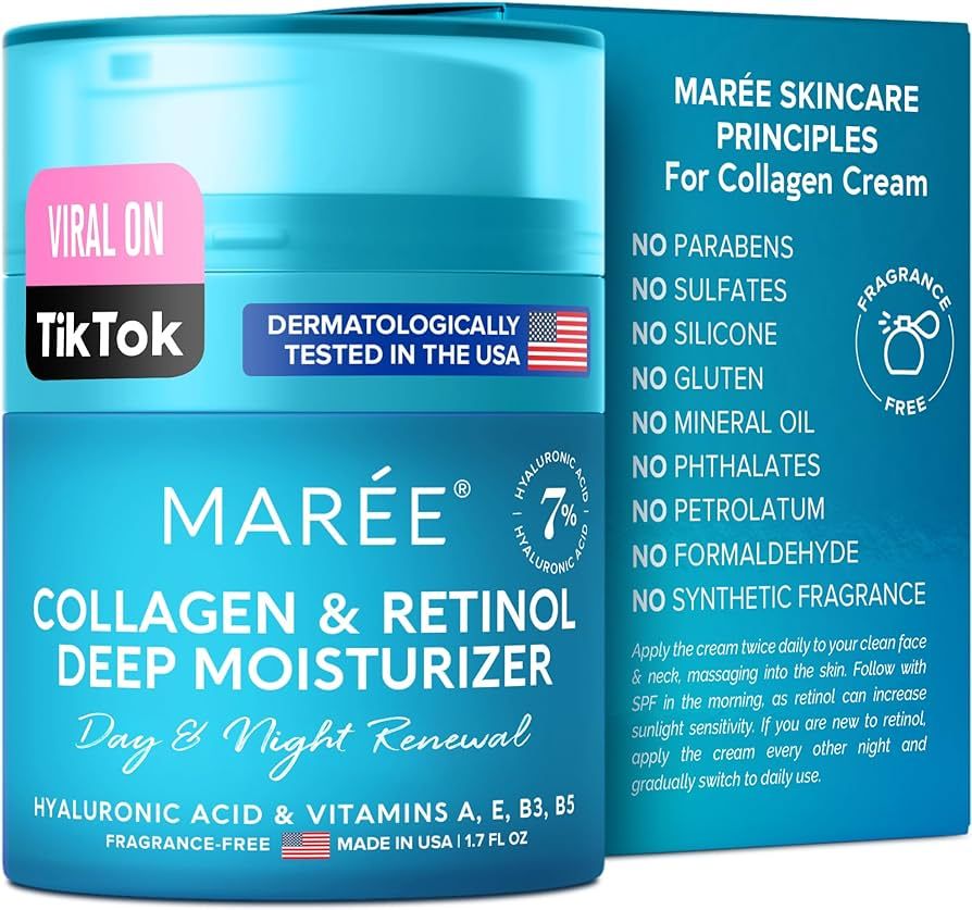 MAREE Face Moisturizer Collagen Cream - Anti Aging Face Cream with Hyaluronic Acid & Retinol - Da... | Amazon (US)