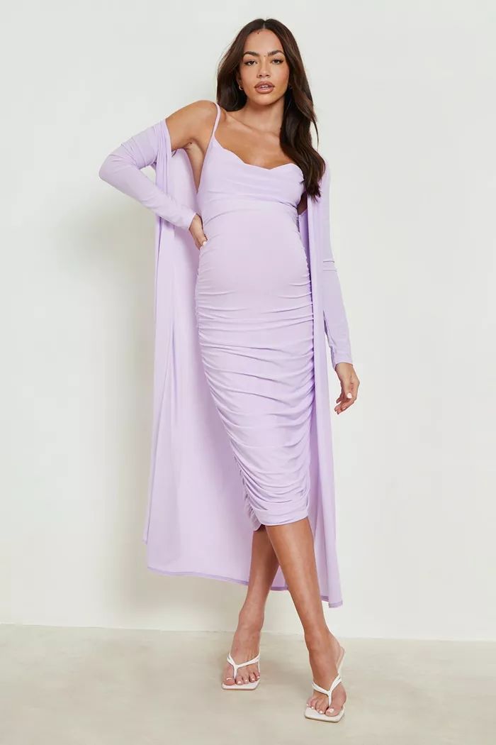 Maternity Strappy Cowl Neck Dress Purple Maternity Dress | Spring Maternity Dress | Maternity Outfit | boohoo (US & Canada)
