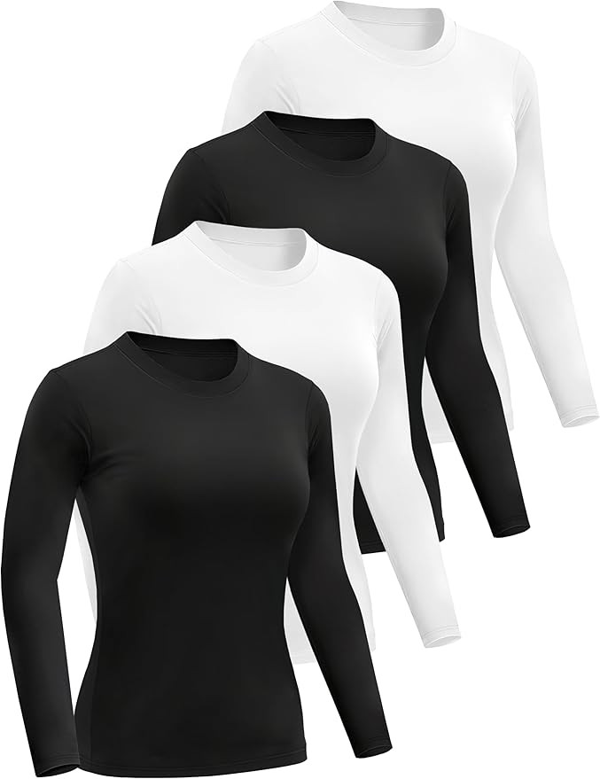 4 Pack Women’s Long Sleeve Basic Shirts Crew Neck Slim Fitted Compression Gym Workout Athletic ... | Amazon (US)