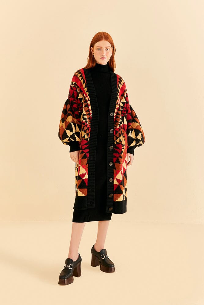 black heart deco maxi knit cardigan | FarmRio (US)
