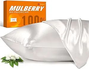 100% Mulberry Silk Pillowcase for Hair and Skin, 22 Momme Natural Silk Pillow Case with Zipper, S... | Amazon (US)