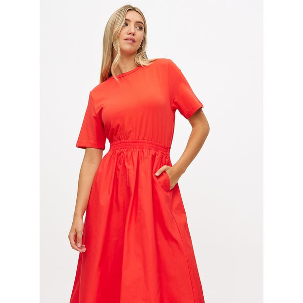 Buy Red Poplin Short Sleeve Midaxi Dress 10 | Dresses | Tu | Tu Clothing