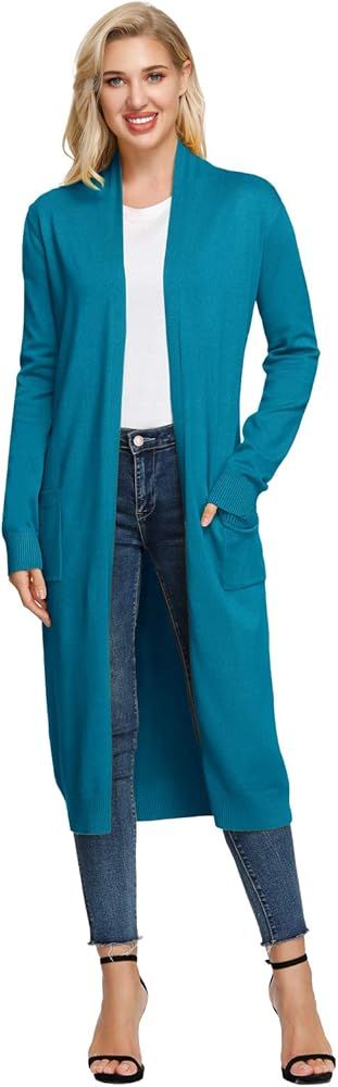 GRACE KARIN Essential Solid Open Front Maxi Long Knitted Cardigan Sweater for Women | Amazon (US)