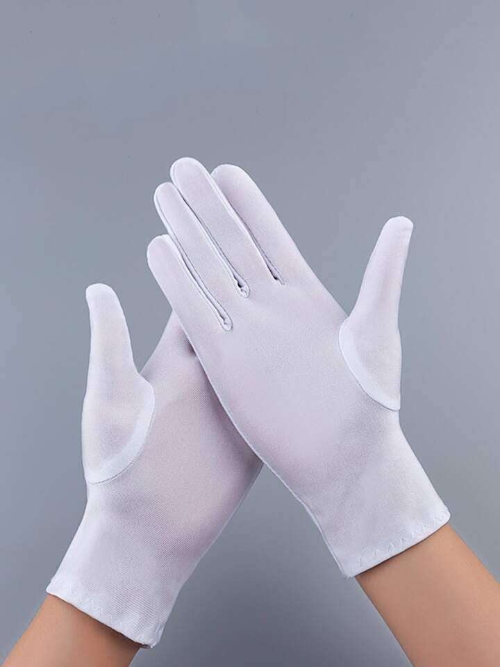 1Pair Solid Color Classic Women Gloves Stretch Satin Split Full Finger Gloves Vintage Elegant - P... | SHEIN