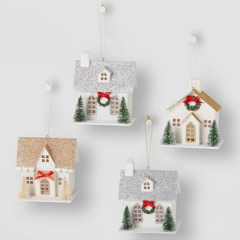 4pk 4&#34; Paper House Christmas Tree Ornament Set - Wondershop&#8482; | Target