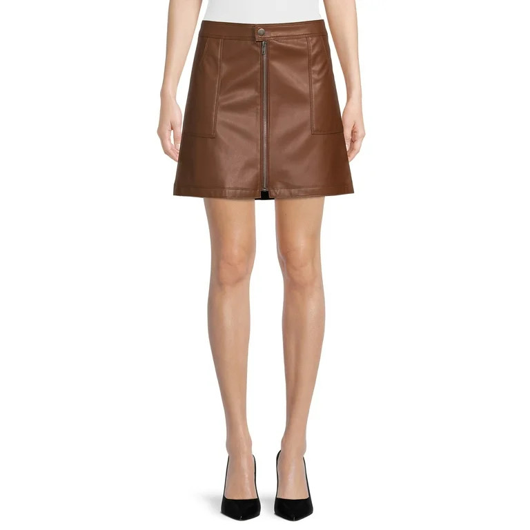No Boundaries Juniors Faux Leather Zip Front Skirt - Walmart.com | Walmart (US)