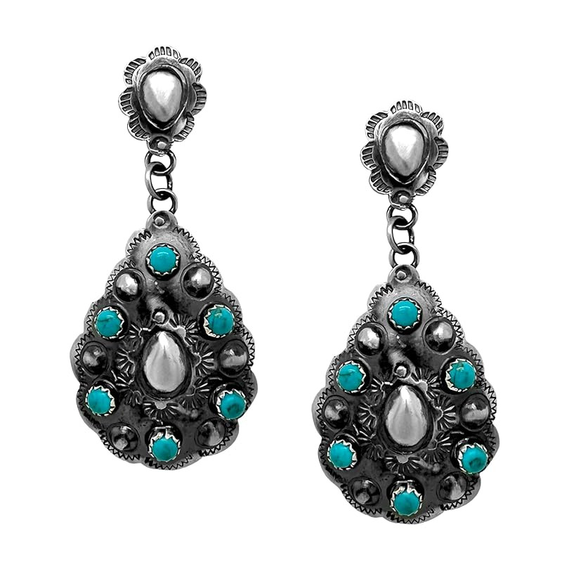 Genuine Sleeping Beauty Turquoise Statement Earrings, Oxidized Sterling Silver, Authentic Navajo ... | Amazon (US)