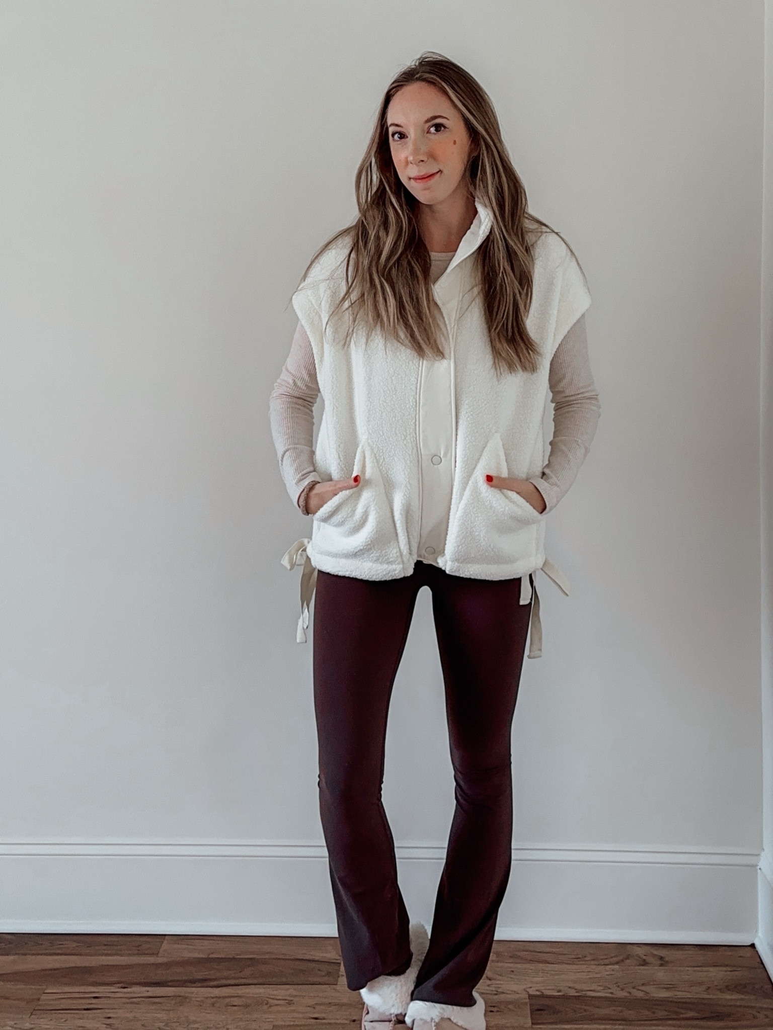 Fleece vest free people look side tie cream neutral outfit. Flare leggings outfit styled by BarbiGia 



#LTKstyletip #LTKfindsunder50 #LTKSeasonal