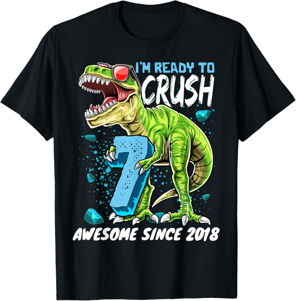 7th Birthday T Rex Dinosaur Party Boys Rawr I'm 7 T-Shirt | Amazon (US)
