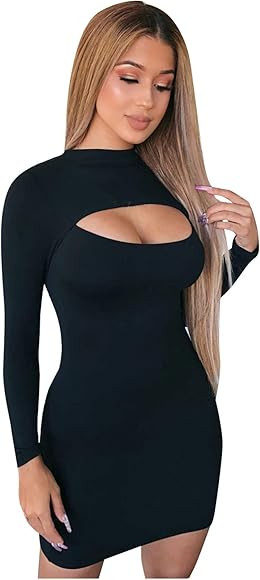 Clubbing Dresses for Spring Summer Women's Long Sleeve Cut Out Nightclub Solid Dress Clearance La... | Amazon (UK)