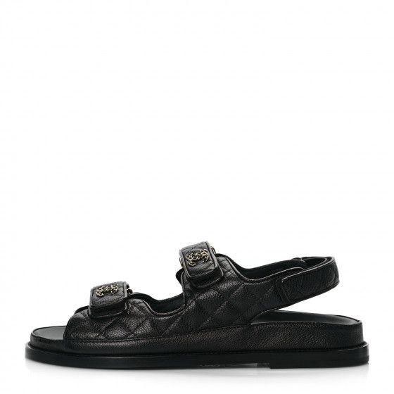 CHANEL Grained Calfskin Velcro Dad Sandals 40 Black | FASHIONPHILE (US)